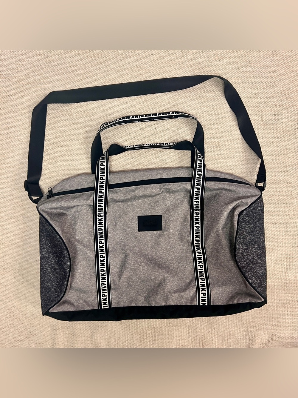 PINK Victoria’s Secret Weekender Duffle Bag Gray Logo Strap